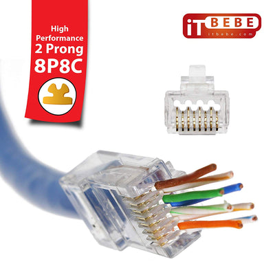 ITBEBE 50 Pieces Gold Plated Pass Through RJ45 CAT6 Bold Connector for 23 AWG cables