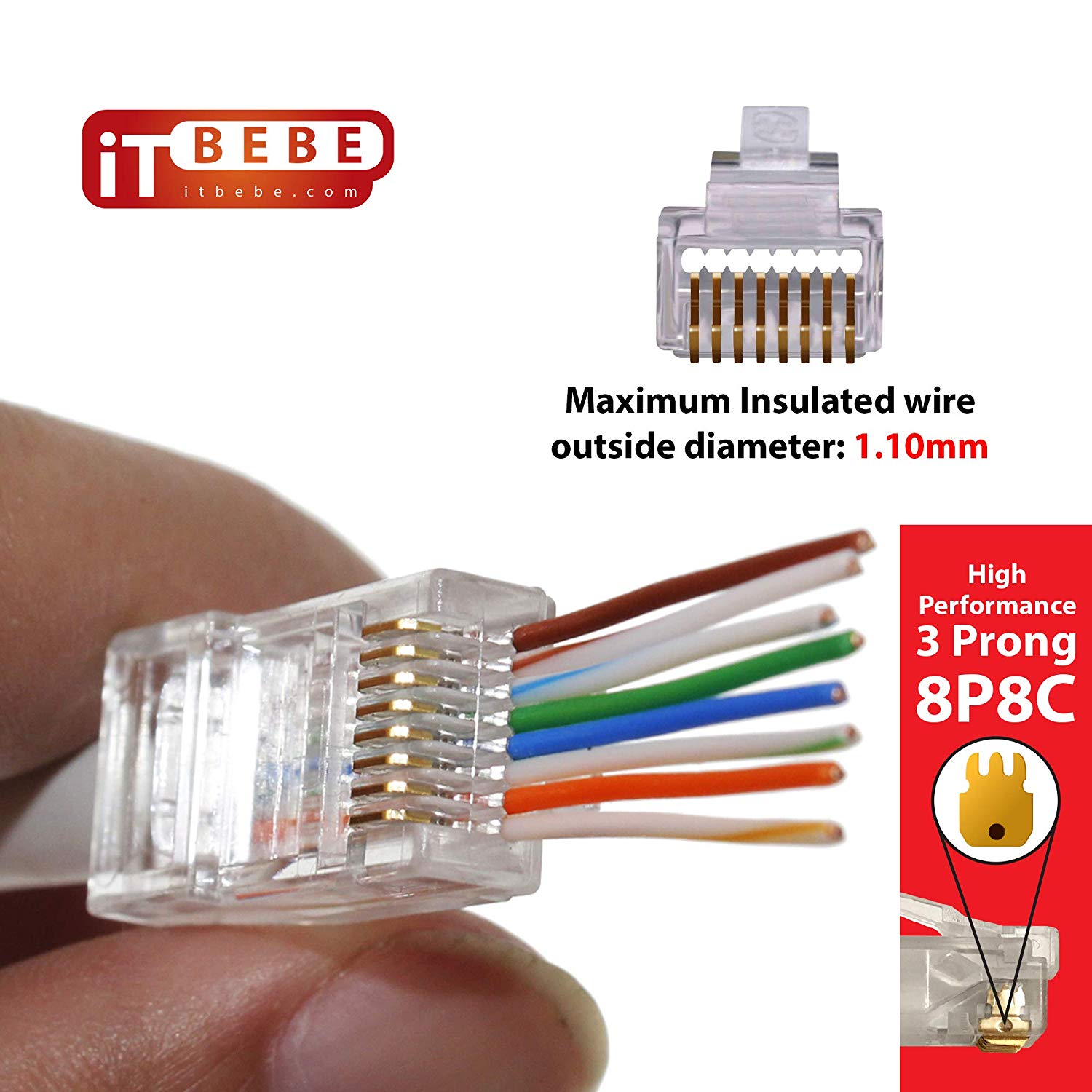 Conector RJ45 8 Hilos CAT.6 AWG24 (100 UDS